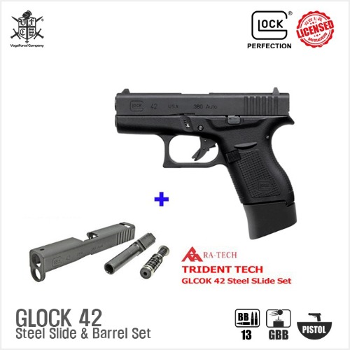 Umarex Glock 42 BK (by VFC) 핸드건with TRIDENT TECH G42 Pistol Steel Slide &amp; Barrel Set 패키지